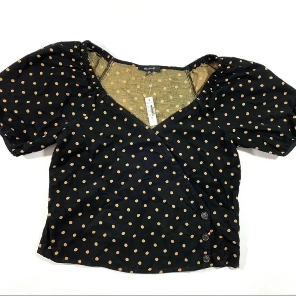 New Madewell Corduroy Puff Sleeve Wrap Top Oval Dot NC814